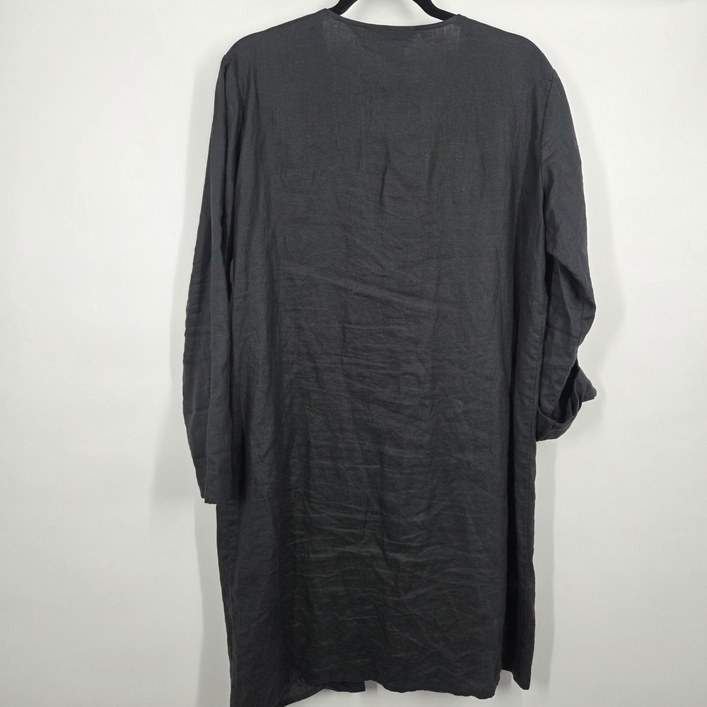 90s VTG Black Linen Long Sleeve Shift Dress 10 Layered Cardigan Lagenlook Artsy - Picture 5 of 5